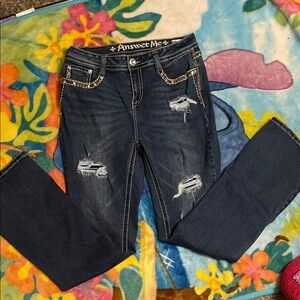 Distressed Boot Cut Jeans - Dark Blue